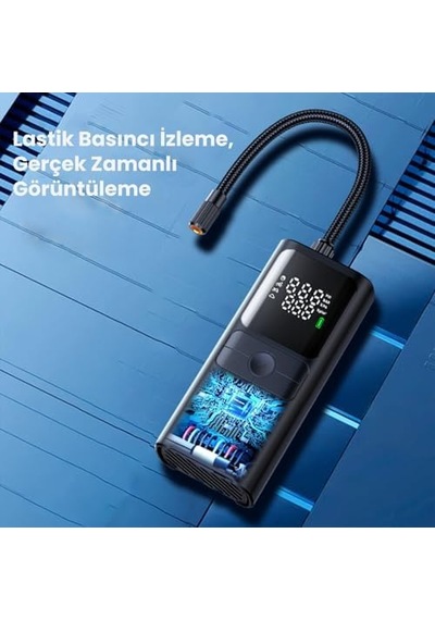 150psı 4000mah Şarjlı Taşınabilir Hava Pompası Araç Lastik, Bisiklet, Top Şişirme Powerbank+led Lamba+lcd Ekran