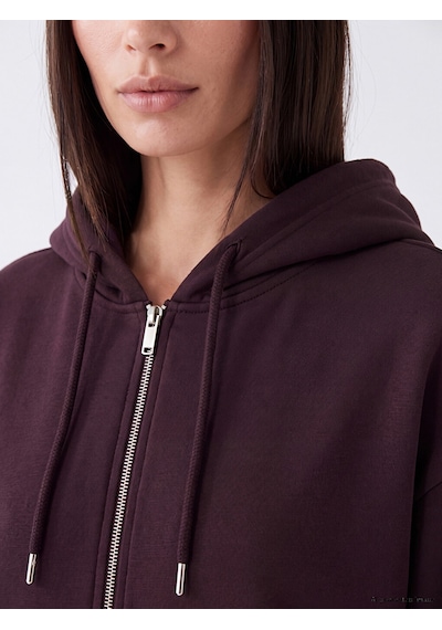 LC Waikiki Lc Waıkıkı Mürdüm Kapüşonlu Kadın Kalın Fermuarlı Sweatshirt