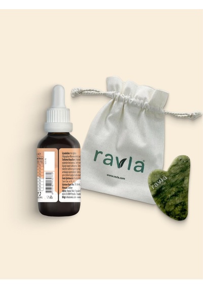 2'li Ürün - Ravla Yeşim Gua Sha Yüz Masaj Taşı / Ravla Kır İğdesi Yağı - 50ml