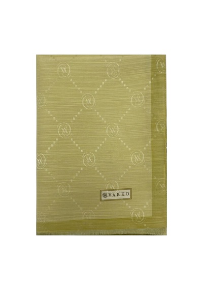 Vakko Pamuk İpek Şal - Şeritli Monogram - Açık Yeşil