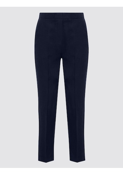 Jimmy Key Lacivert %100 Keten Normal Paça Yüksek Bel Dokuma Pantolon 6sw186633494