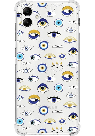 Prinrify Samsung Galaxy A04 Uyumlu Nazar Boncuğu 2 Baskılı Şeffaf Köşe Korumalı Antişok Kılıf