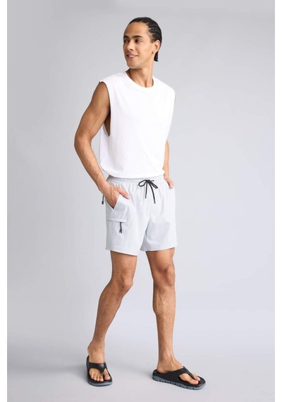 DeFactoFit Baskılı Esnek Dokulu Kısa Boy Sporcu Deniz Şortu C5138AX25HSGR184 Gri