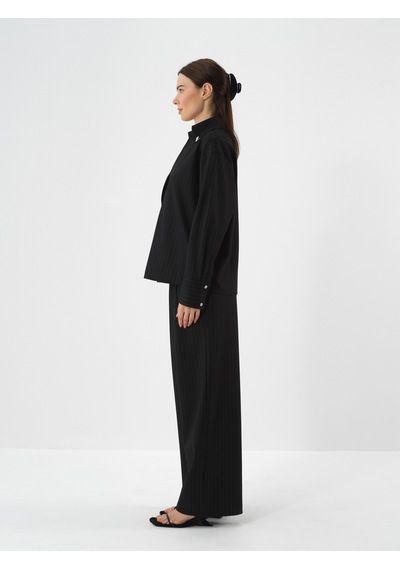 Xint Siyah Esnek Dokulu Oversize Bluz 751141