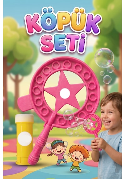 Yıldızlı Dev Baloncuk Seti 3 Parçalı Özel Köpük Suyu Solüsyonlu 35,5cm Eğlenceli Köpük Oyun Seti Pembe