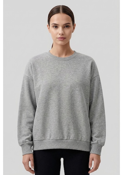 Gri Melanj Basic O Yaka Oversize Kadın Sweatshirt - 97053 Gri Melanj