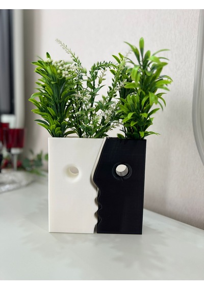 Modern Siyah-beyaz 2 Li Yüz Figürlü Dekoratif Vazo Seti Minimalist Ve Şık Tasarım Beyaz - Siyah