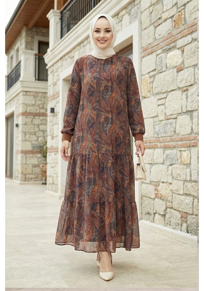 Hb Harma Time Butik Kadın İçi Şardonlu Desenli Kahverengi Şifon Elbise Kahverengi Kahverengi Hb Harma Time Butik Kadın İçi Şardonlu Desenli Kahverengi Şifon Elbise Kahverengi Kahverengi