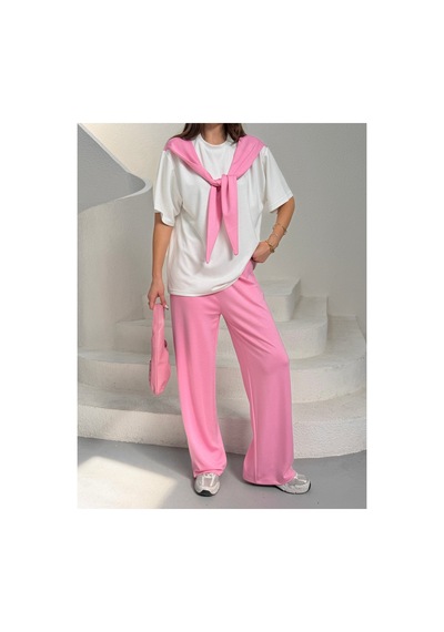 Unika Boutique Şal Yakalı Garnili Modal Kumaş Kadın Eşofman Takım Pembe
