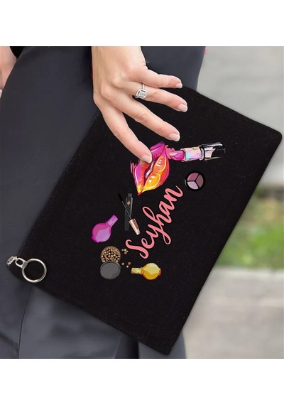 Bk Gift Kişiye Özel İsimli-4 Astarlı Siyah Portföy Çanta 30x21cm, Baskılı El Çantası, Organizer Çanta
