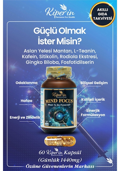 Kiper'in Mind Focus Akıllı Gıda Takviyesi 1440 MG 30 Kapsül