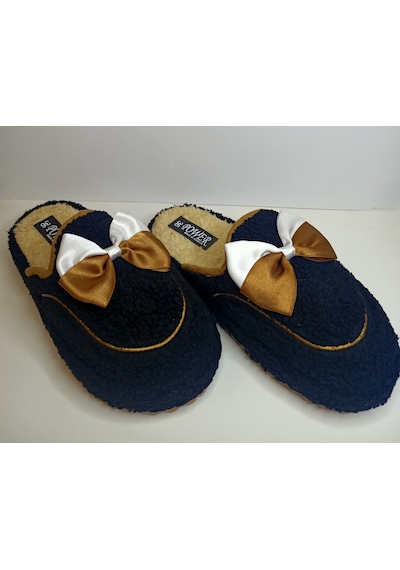 Huzurlu Adımlar Siyah Fiyonklu Peluş Kışlık Terlik