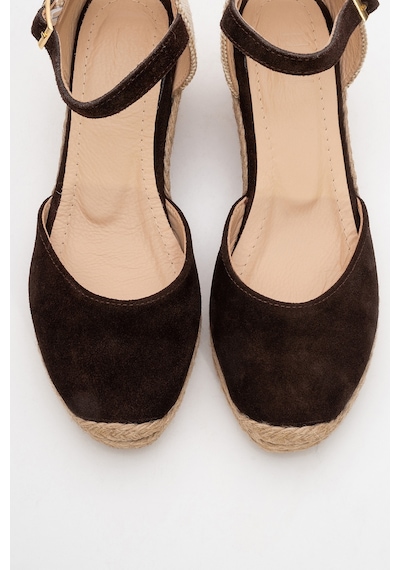 Luvishoes Luvi Shoes Aldea Kahverengi Süet Hakiki Deri Kadın Dolgu Topuk Sandalet Kahverengi