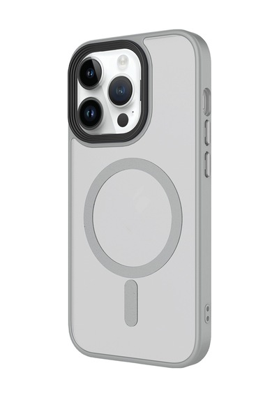 Apple Uyumlu iPhone 14 Pro Kılıf Mat Arka Yüzey Wireless Şarj Özellikli Kapak Flet M-safe Gri