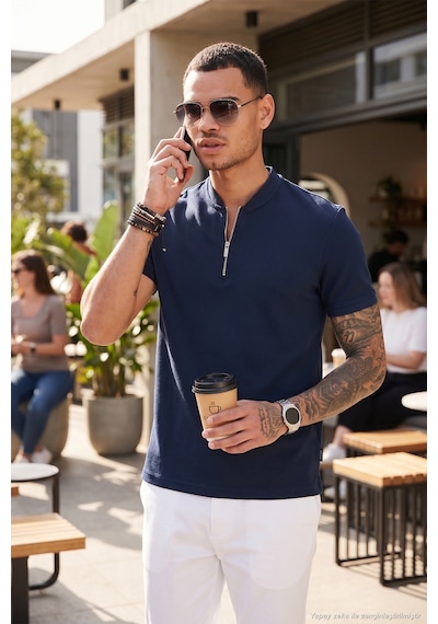 Buratti Pamuklu Regular Fit Yarım Fermuarlı Erkek T Shirt 5902653 Lacivert