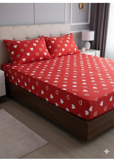 Çift Kişilik Lastikli Çarşaf Ve 2 Yastık Kılıfı Kırmızı