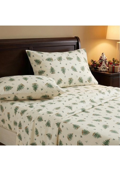 Avanti Linens - King Sheets, Rahat Ev Ve Tatil Dekoru Christmas Tree Koleksiyonu , Fildişi Çok Renkli