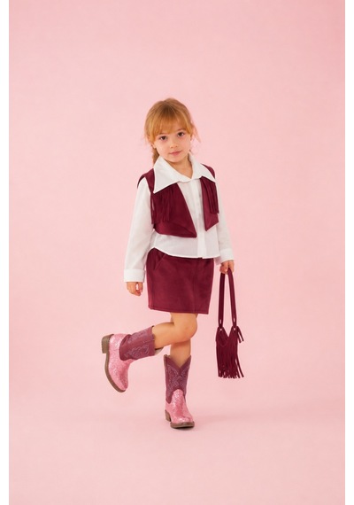 Eray Alp Kids Kız Çocuk Bordo Püsküllü Kovboy Takım