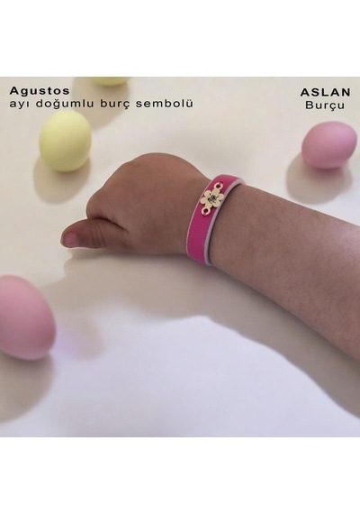 Aslan Burçlarına Çiçek Motifli Doğal Pembe Derili 14 Ayar Altın Plakalı Hediye Bileklik-383burç Aslan Aslan Burçlarına Çiçek Motifli Doğal Pembe Derili 14 Ayar Altın Plakalı Hediye Bileklik-383burç Aslan