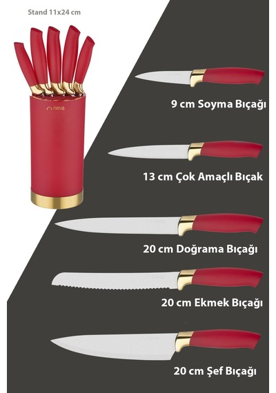 Neva N3242 Pitaya Silindir 6 Lı Bıçak Seti Siyah