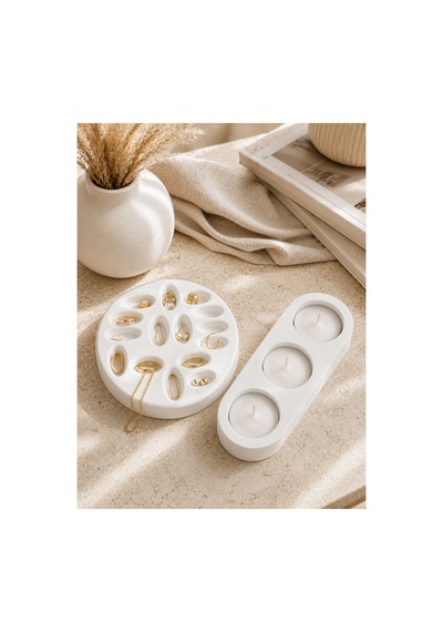 Takı Organizeri & 3'lü Tealight Mumluk Seti Beyaz - 901854947 Beyaz - 901854947 Beyaz