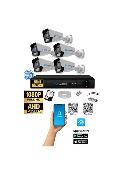 5 Kameralı Ahd Full Hd 9 Led 5mp Kamera Seti - 1tb Hdd Dahil Gece Renkli Görüş