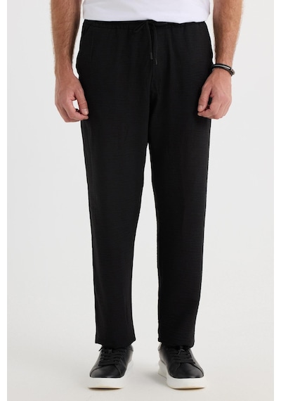Tudors Erkek Standart Fit Normal Kesim Beli Bağcıklı Geniş Paça Siyah Pantolon-37578 Siyah