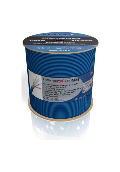 Apronx Cat6 23AWG 305 Metre Outdoor 0.57 MM Mavi Network Kablosu