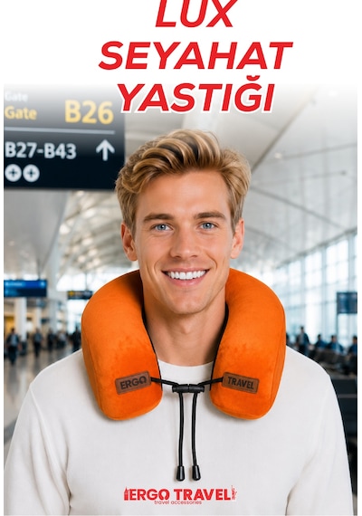 Viscofoam Lux Ortopedik Seyahat Yastığı Visco Boyun Destekli Seyahat Yastığı - Turuncu | Ergo Travel