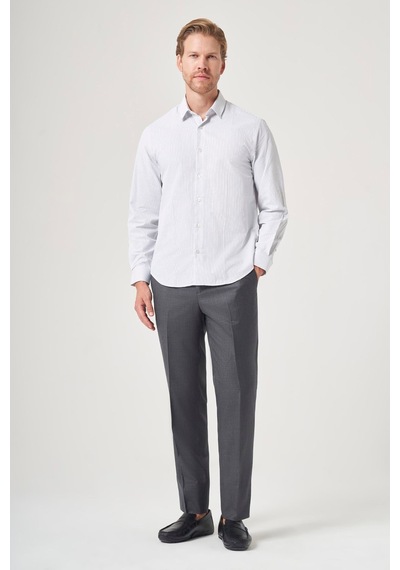 İmza Sert Yaka Uzun Kol Cepsiz Slim Fit Pamuklu Gömlek 1004260210 Beyaz - Lacivert