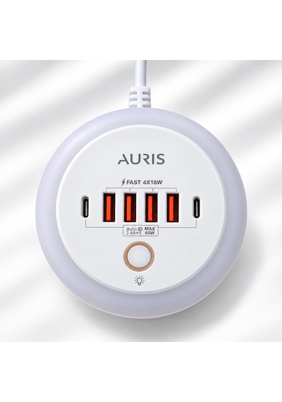 Auris Ars-ch80 40w 2x Type-c + 4x Usb Çoklu Şarj Istasyonu One Touch Işıklı Hızlı Şarj Adaptörü