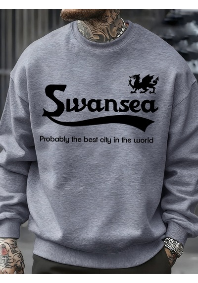Startmore Startmoreswansea En İyi Şehir Mektup Tasarım Erkek Kazaklar Vintage Kazak Rahat Yumuşak Giyim Polar Hi Gri