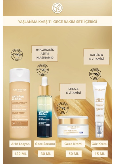 Yves Rocher Yaşlanma Karşıtı Gece Bakım Seti- Gece Serumu 30ml&gece Kremi 50ml &göz Kremi 15ml&aha Losyon 122ml