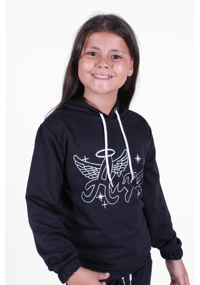 Fyk Kids Angel Baskı Detaylı Kız Çocuk Eşofman Takımı Siyah