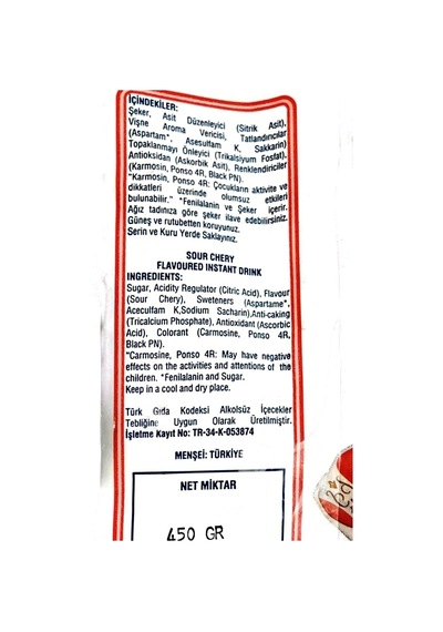 Vişne Aromalı Içecek Tozu - Soğuk Toz Vişne 450gr 10litre Diğer