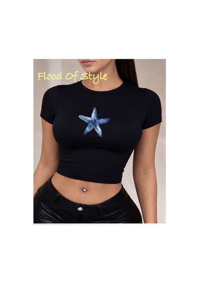 Flood Of Style Siyah Babby Tee Mavi Özel Tasarım