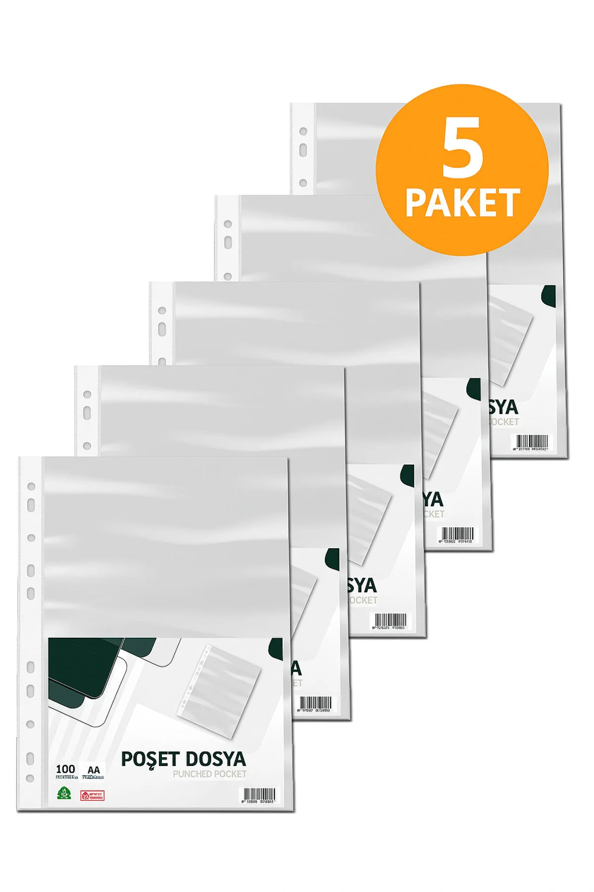 Şeffaf Poşet Dosya 100'lü - 5 Paket - Delikli, Klasör Uyumlu A4 5