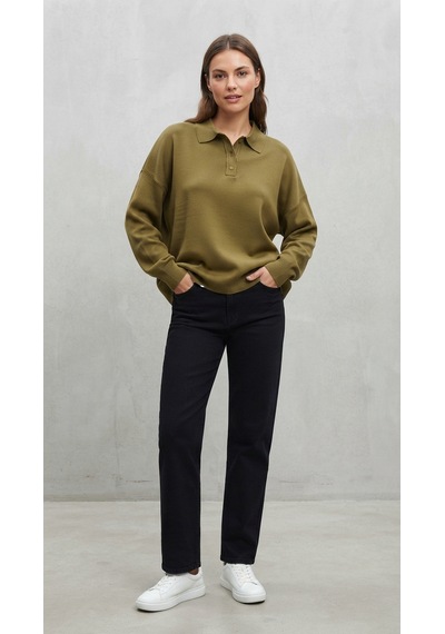 Youknitwear You Aura Polo Yaka Kadın Kazak Adaçayı Yeşili