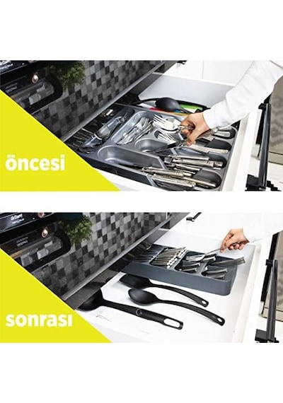 9 Bölmeli Çekmece Kaşık,çatal Düzenleyici, Kaşıklık Decobella Siyah