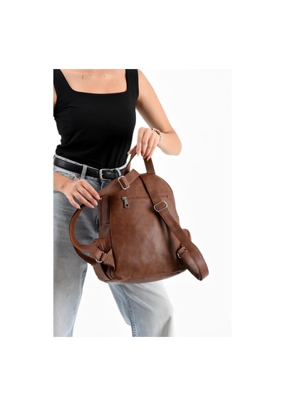 Baginn Suni Deri Kadın Sırt Çantası 35 25 Cm Mega Bag Günlük Kullanıma Uygun Çok Cepli İçi Astarlı Taba