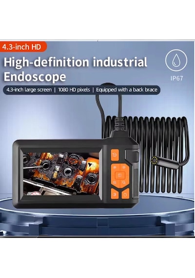 Ekranlı 3 Kameralı 10 Mt Hafıza Kart Destekli Sert Kablo Yılan Endoskop Kamera 8 Mm 4.3 Inc