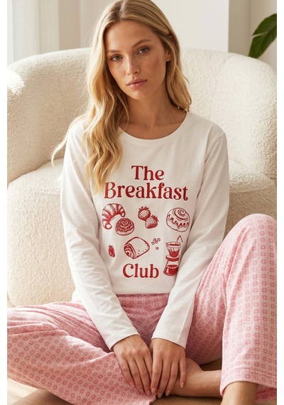 Siyah İnci Pamuklu Likralı Örme Pijama Takım26240328 Beyaz