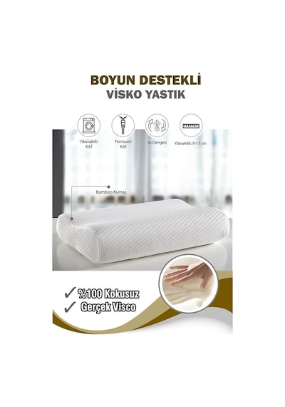 Ortopedik Visco Yastık Boyun Fıtığı Boyun Düzleşmesi Boyun Ağrısı Destekli Lüks Ortapedik Yastık Beyaz