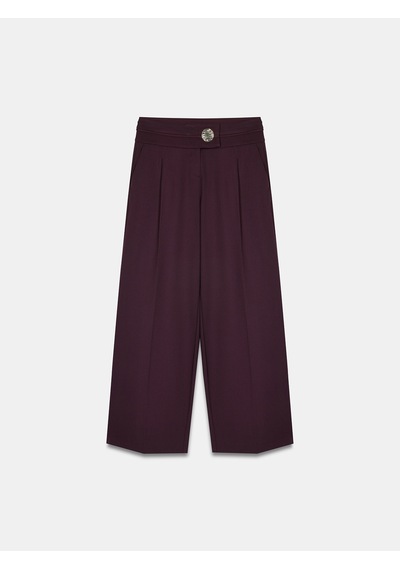 Dilvin 72244 Gold Düğmeli Geniş Paça Pantolon-bordo Bordo