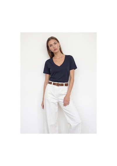 Dilvin 32847 Lyocell Karışımlı V Yaka T-shirt-k.lacivert-16457