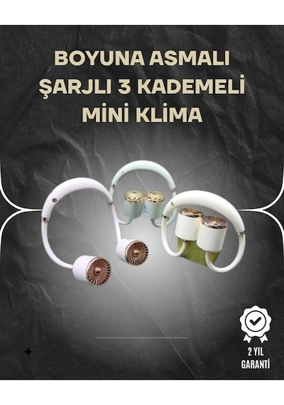 Asılabilir Mini Boyun Fanı 1000mah Şarjlı, Turbo Güçlü Rüzgar