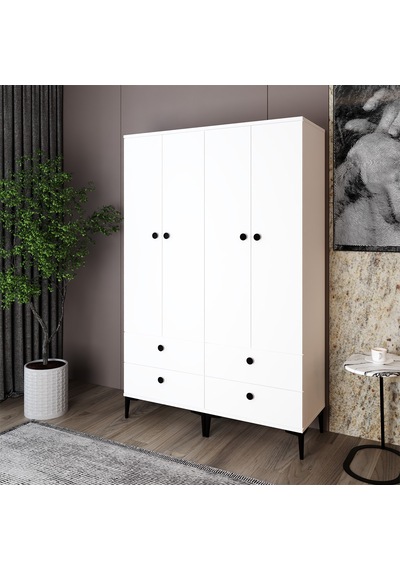 Kalender Dekor Silvia-1-1 Slv01, 4 Kapaklı, 4 Çekmeceli Gardırop