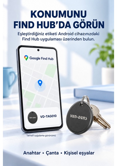 Ven-dens Vd-tag010 Bluetooth Eşya Takip Cihazı, Find Hub Ve Android Uyumlu, Anahtar, Siyah