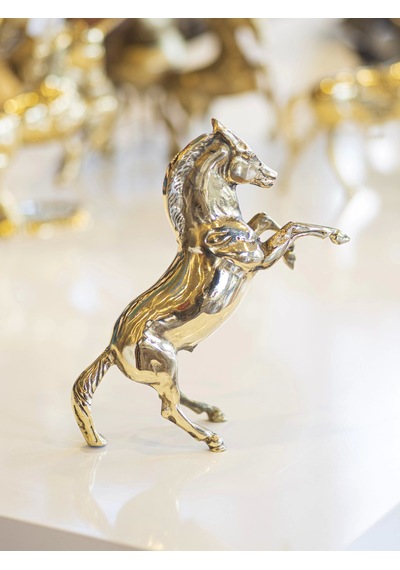 Pirinç Döküm Şahlanan At Figürü Gold Renk