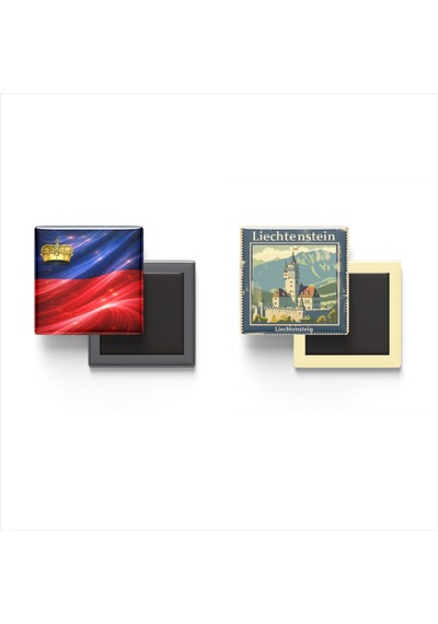 9x9 Cm Buzdolap Magnetleri - Lihtenştayn - Liechtenstein - 2'li Pul Ve Bayrak Seti
